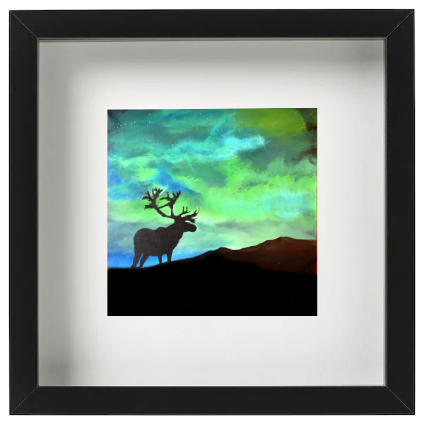 Northern lights Alaska prints – Buck in the Northern lights – Framed Print
